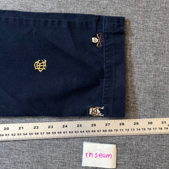 Polo Ralph Lauren Embroidered Allover Bulldog Skull Slim Chino Pants - Men's 36 - Picture 8 of 12